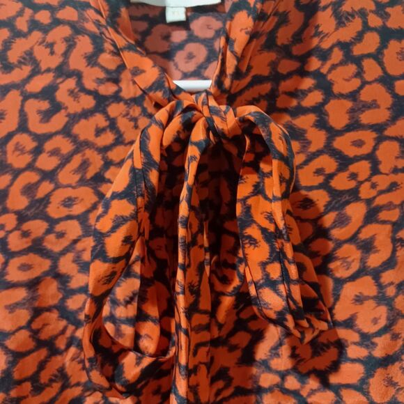 ROCOCO SAND/Tuckernuck Red Print Long Sleeve Tie Neck Lace Detail Blouse XS - Picture 4 of 9